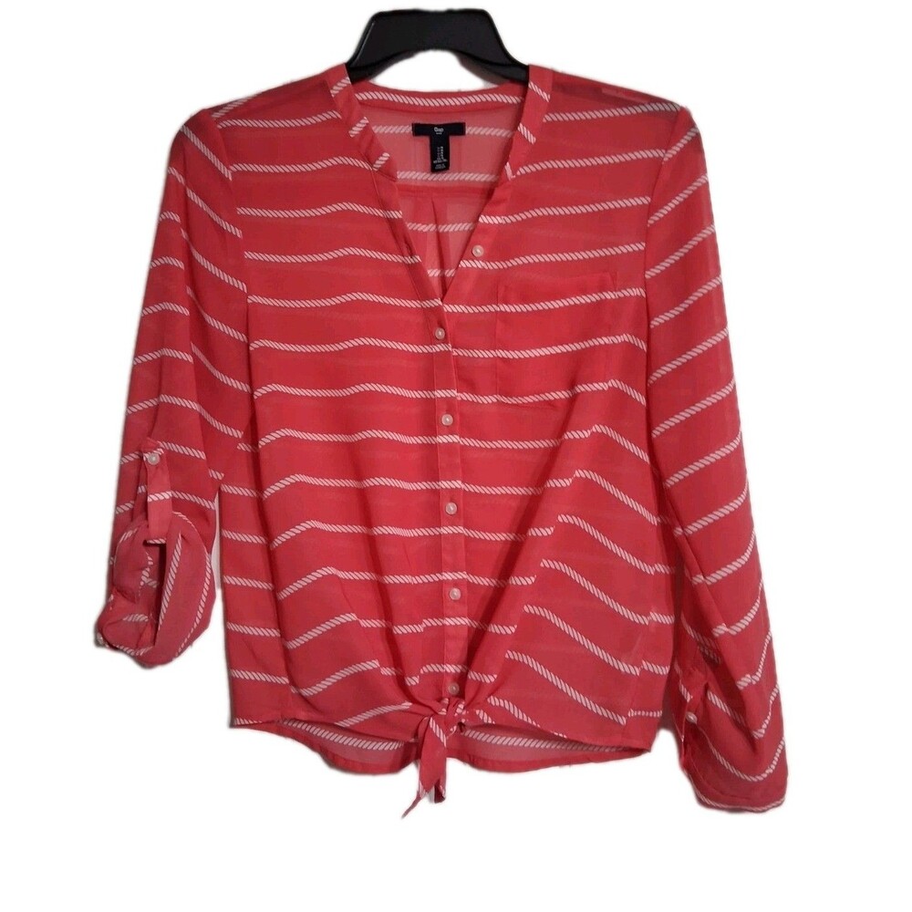 Women's GAP Long Sleeve Sheer Roll Tab Blouse Top Size M